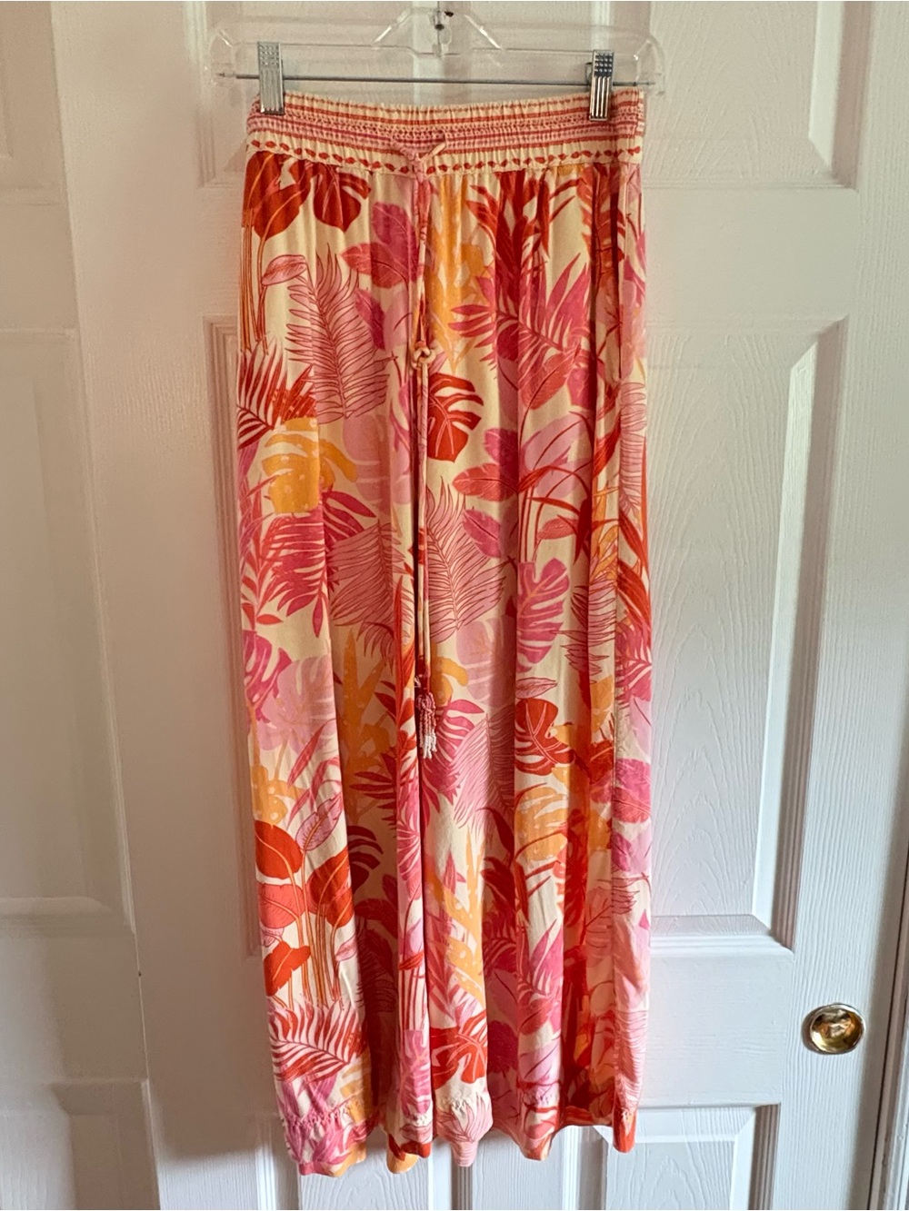 Haute Hippie Women’s Tropical Print Wide Leg Pants Pink Medium Rayon